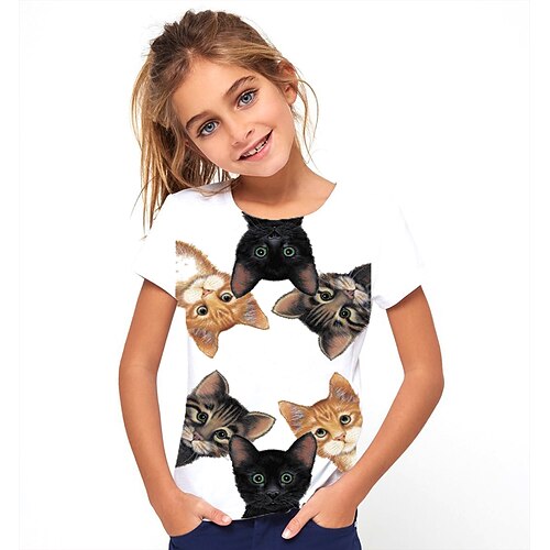 

Kids Girls' T shirt Animal Short Sleeve Basic White