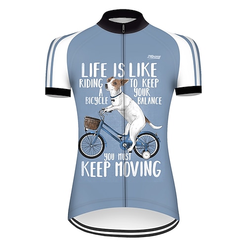 

21Grams Women's Cycling Jersey Short Sleeve Bike Jersey Top with 3 Rear Pockets Mountain Bike MTB Road Bike Cycling Cycling Breathable Ultraviolet Resistant Quick Dry Blue White Animal Dog Polyester