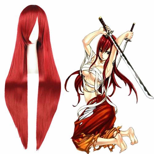 

Cosplay Wig Cosplay Wig Erza Scarlet B Fairy Tail Straight Cosplay Asymmetrical With Bangs Wig Very Long Red Synthetic Hair 40 inch Women's Anime Cosplay Waterfall Red