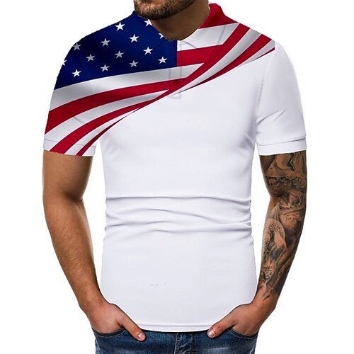 

Men's Collar Polo Shirt Golf Shirt Tennis Shirt Graphic American Flag National Flag Collar Button Down Collar White Daily golf shirts Short Sleeve Print Clothing Apparel Basic