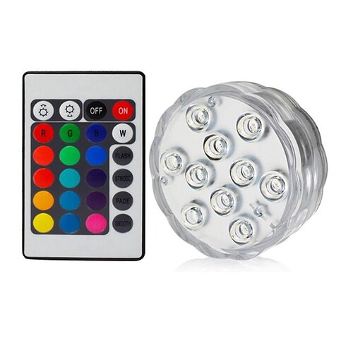 

Outdoor 10 LEDs RGB LED Underwater Light Pond Submersible Waterproof Swimming Pool Light Battery Operated for Wedding Party