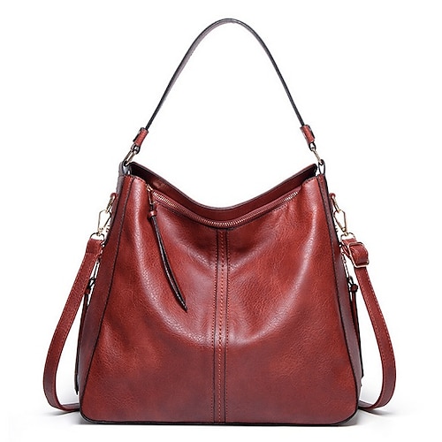 

Women's Leather Bags 2022 Handbags Waterproof Top Handle Bag Hobo Bag PU Leather Solid Color Daily Black Red Brown