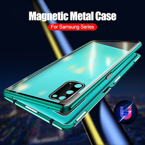 

telefon Etui Til Samsung Galaxy Magnetisk adsorpsjonsveske S21 Note 20 Ultra S20 Note 20 Helkroppsbeskyttende Dobbeltsidet Klar Ensfarget Herdet glass Metall