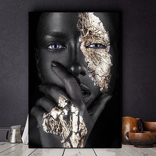

Wall Art Canvas Prints Posters Painting Artwork Picture African American Golden Women Face Modern Home Decoration Décor Rolled Canvas No Frame Unframed Unstretched
