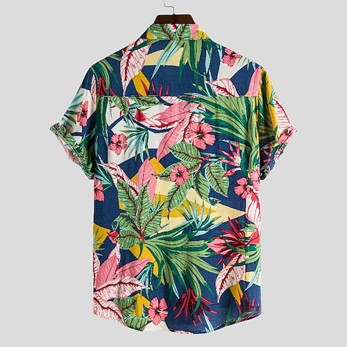 Men's Shirt Print Floral Graphic Collar Button Down Collar Party Daily Print Short Sleeve Tops Streetwear Hawaiian Beach Light Green / Machine wash / Hand wash / Wet and Dry Cleaning / Holiday