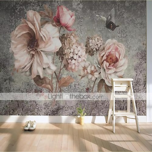 

Mural Wallpaper Wall Sticker Covering Print Peel and Stick Removable Floral Flower Butterfly Canvas Home Décor