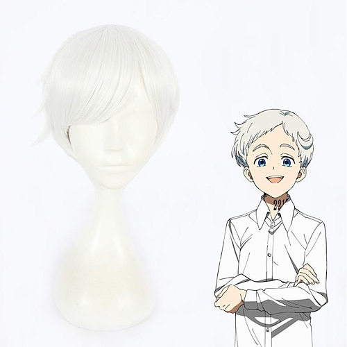 

Cosplay Costume Wig Cosplay Wig Norman The Promised Neverland Straight Cosplay Short Bob Wig Short White Synthetic Hair 12 inch Men's Anime Cosplay Cool White