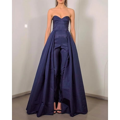 

Jumpsuits Evening Dresses Minimalist Dress Engagement Floor Length Sleeveless Sweetheart Neckline Taffeta with Pleats 2022 / Formal Evening