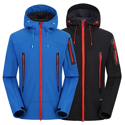 

Men's Hoodie Jacket Hiking Fleece Jacket Winter Outdoor Solid Color Waterproof Windproof Warm Breathable Softshell Jacket Single Slider Hunting Fishing Climbing Red Blue Dark Navy Black