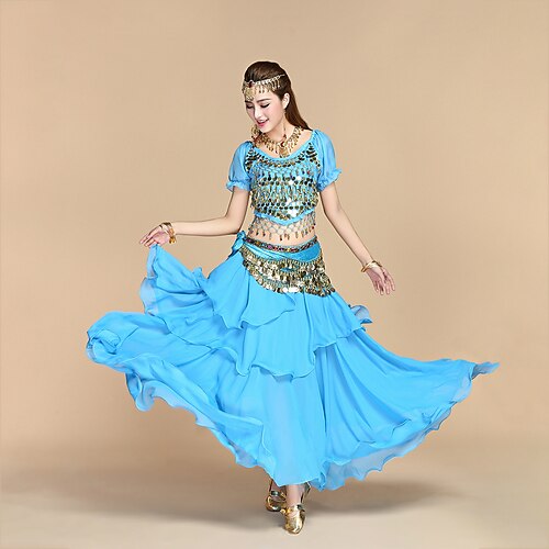 

Belly Dance Skirts Paillette Women's Training Performance Short Sleeve Natural Polyester