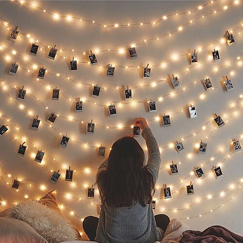 

Photo Clip LED String Lights 3M 20LED Fairy Lights with 20 Clear Clips for Dorm Party Garland Christmas Birthday Party Wedding Party Valentine's Day Decoration USB Powered