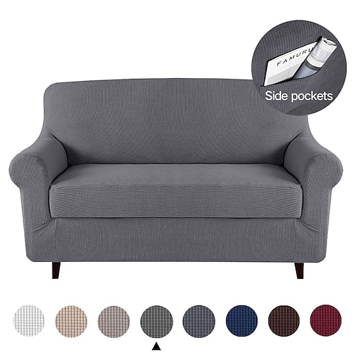 

Stretch Sofa Cover Jacquard Elastic Sectional Couch Armchair Loveseat 4 or 4 or 3 Seater L Shape White Grey Black with Box Cushion Cover and Pocket