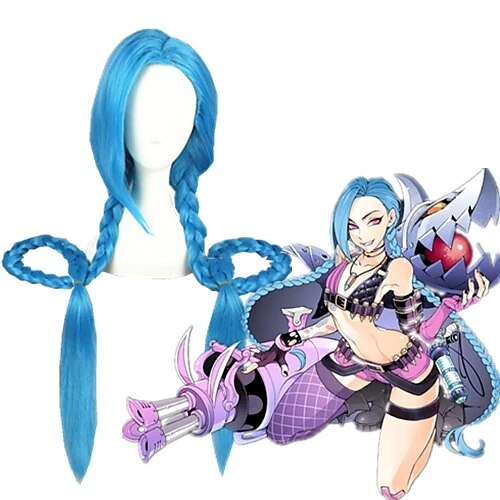 

Perruque de cosplay Jinx Cimdy Yuye Tressé Cosplay Halloween Tressage Perruque Très long Bleu Cheveux Synthétiques 52 pouce Femme Animé Cosplay Adorable Bleu