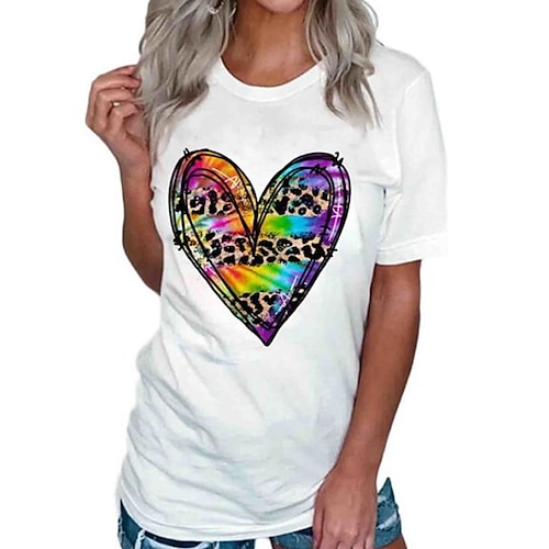 

Damen T Shirt Weiß Grün Grau Tier Herz Kurzarm Täglich Rundhalsausschnitt S