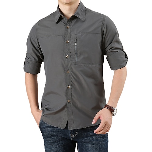 

Men's Hiking Shirt / Button Down Shirts Long Sleeve Shirt Top Outdoor Ventilation Multi-Pockets Quick Dry Breathable Autumn / Fall Spring Summer Classic Chinlon Solid Color Army Green Blue Grey