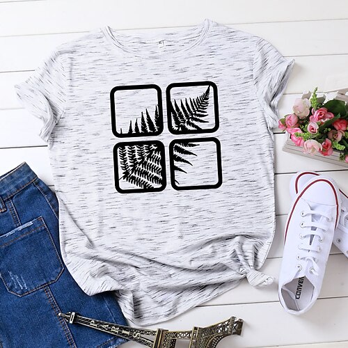 

T shirt Tee Femme Argent Noir Blanche Imprimés Photos Imprimer Manche Courte du quotidien Fin de semaine basique Col Rond Normal 100% Coton Standard S