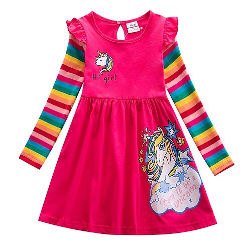 

Bambino Piccolo Da ragazza Vestito Unicorno Cartoni animati A strisce Alfabetico Con stampe Blu Viola Giallo Al ginocchio Manica lunga stile sveglio Dolce Vestitini Giornata universale dell'infanzia