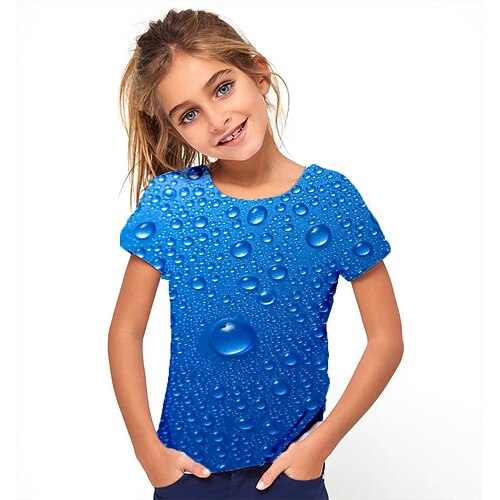 

Kids Girls' T shirt Geometric 3D Print Short Sleeve Basic Summer Blue