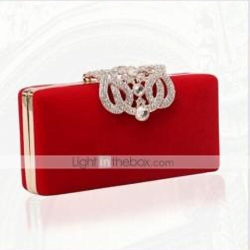 Women's Wedding Bags Evening Bag PU Leather Velvet Crystals Chain Party Wedding Special Occasion Black Purple Red Blue
