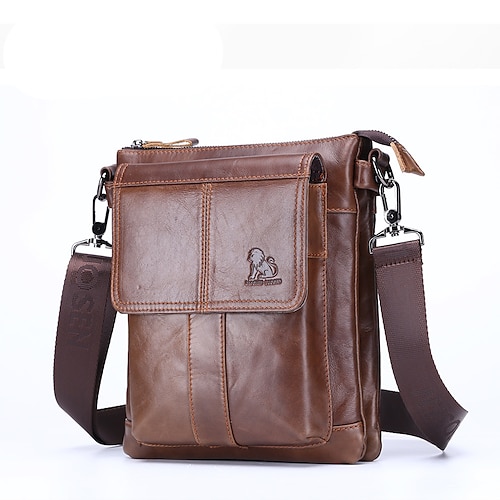 

Men's Messenger Bag Shoulder Messenger Bag Crossbody Bag Nappa Leather Zipper Daily Office & Career Black Brown