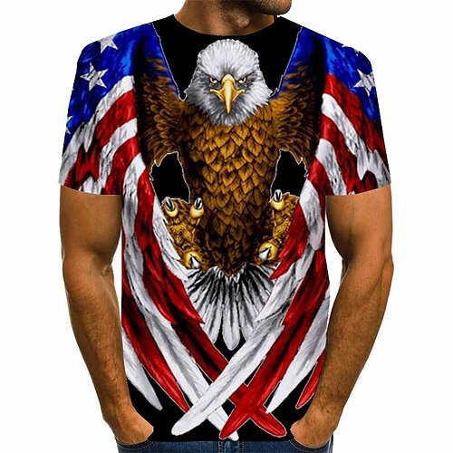 Men's T shirt Tee Shirt Tee Graphic Animal Eagle American Flag Independence Day Round Neck Blue Rainbow Red Plus Size Daily Weekend Short Sleeve Print Clothing Apparel Basic Exaggerated Designer Big