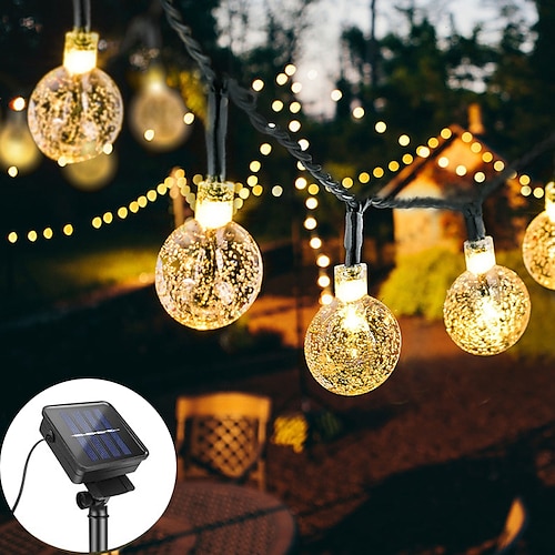 

Solar Globe String Lights Outdoor 12M 100LED Crystal Ball Bubble Fairy Lights 8 Modes Waterproof for Patio Garden Wedding Lawn Christmas Decoration
