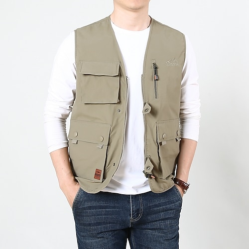 

Men's Fishing Vest Hiking Vest Top Outdoor Windproof Multi-Pockets Quick Dry Lightweight Spring Summer Chinlon Solid Color Army Green Blue Khaki Hunting Fishing Climbing / Multi Pockets / Breathable