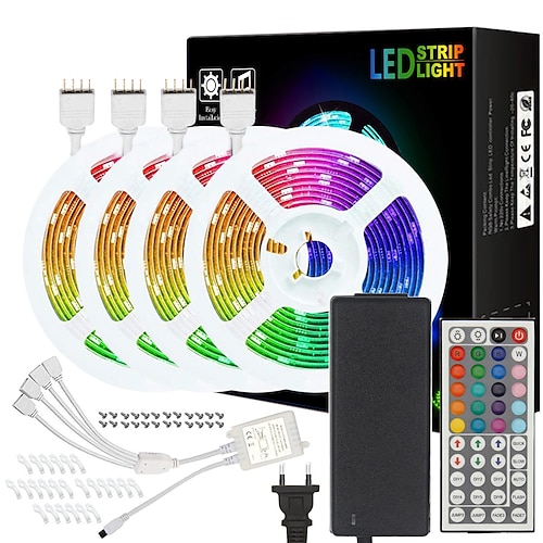 

65ft 20m vanntett fleksibelt led lysstrimler 2 10m 600led 5050smd 10mm RGB med IR 44 nøkkel dobbelt utløpskontroller utvidet fleksibel stripe lys