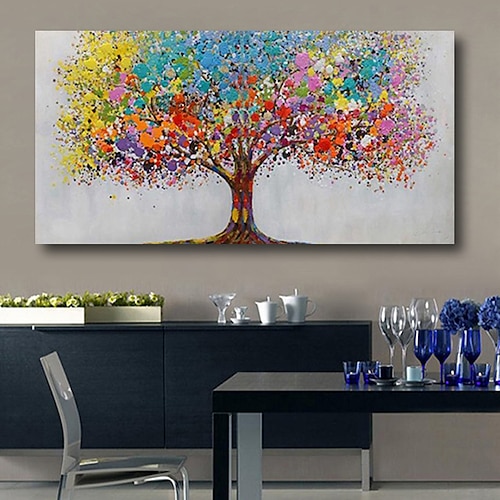 

Tree Colorful Oil Painting 100% Handmade Hand Painted Wall Art On Canvas Horizontal Abstract Landscape Comtemporary Modern Home Decoration Decor Rolled Canvas No Frame Unstretched