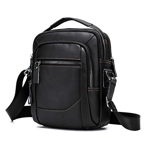 

Men's Messenger Bag Shoulder Messenger Bag Crossbody Bag Nappa Leather Zipper Daily Office & Career Black Brown