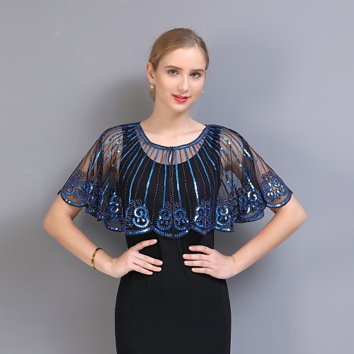 

Short Sleeve Capes POLY Wedding / Party / Evening Women's Wrap With Wave-like / Pattern / Paillette