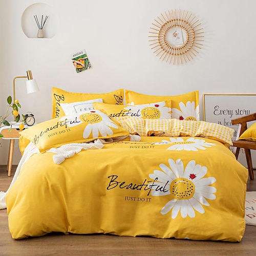 Floral Daisy Quilt/Doona/Duvet Cover Set Single/Double/Queen/King Size Bed Linen 