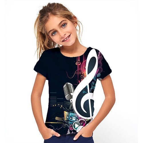 

Kids Girls' T shirt Geometric 3D Print Short Sleeve Basic Black