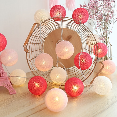

3M 20LED Cotton Ball Lamp Garland LED String Lights Battery Powered Christmas Fairy Lights Wedding Party Bedroom Outdoor Holiday Party Decoration Without Battery