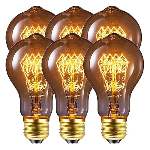 

6 шт., винтажные лампы накаливания Эдисона с регулируемой яркостью, a19, 40 Вт, e26, e27, декоративные лампы для настенных бра, потолочный светильник, 220-240 В