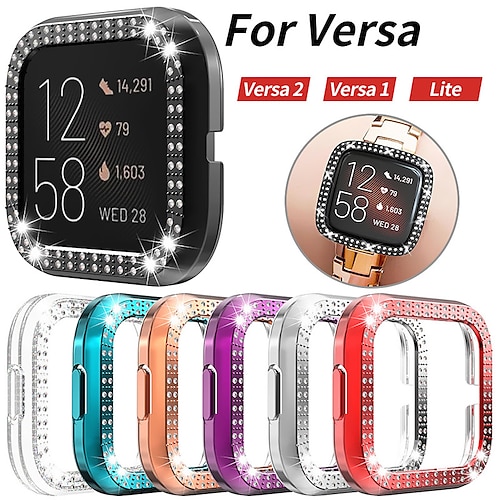 

ouble Rows Bling Diamonds Watch Case for Fitbit Versa 2/ Versa/Versa Lite Shiny Cover Crystal Bumper PC Plated Hard Protective Frame