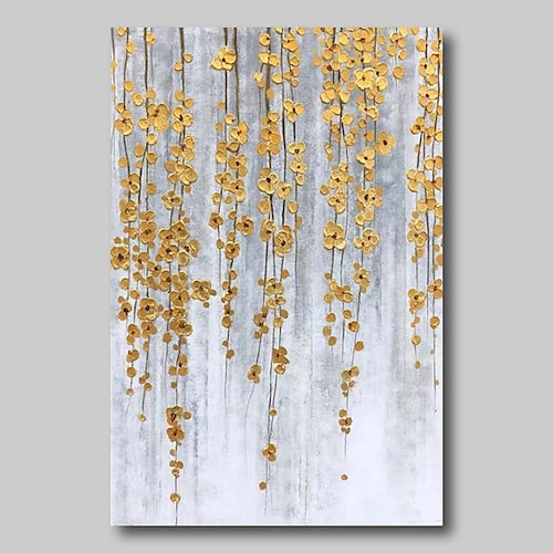 

Oil Painting Hand Painted Abstract Abstract Landscape Comtemporary Modern Stretched Canvas Golden Flowers With Stretched Frame