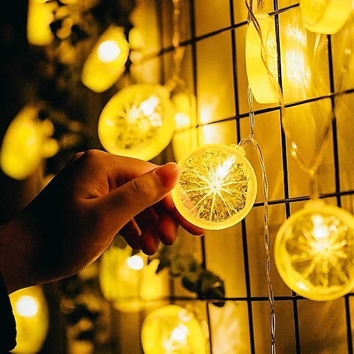 

2M 10LED Fairy Lights LED Orange Lemon String Lights Battery Powered Christmas Garland Display Window New Year Wedding Family Party Decoration Without Battery