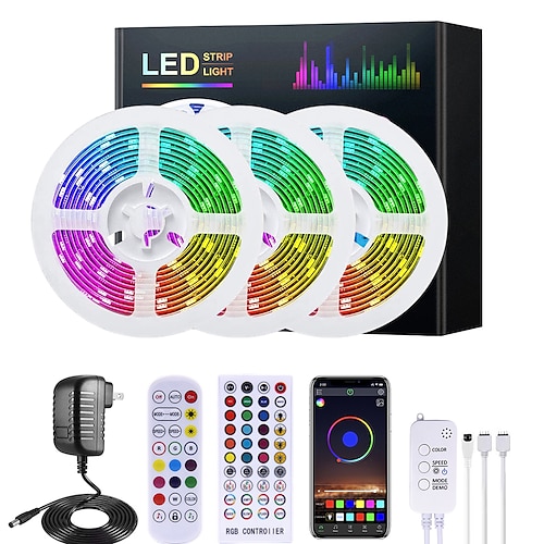 RGB Color Changing LED Light Strips - App Control - Waterproof - Plug and Play - Included Remote - 5M