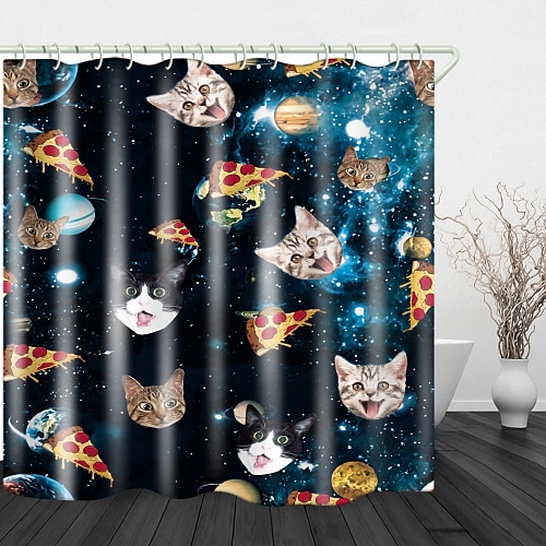 

Cute Cat Head Digital Print Waterproof Fabric Shower Curtain For Bathroom Home Decor Covered Bathtub Curtains Liner Includes With Hooks