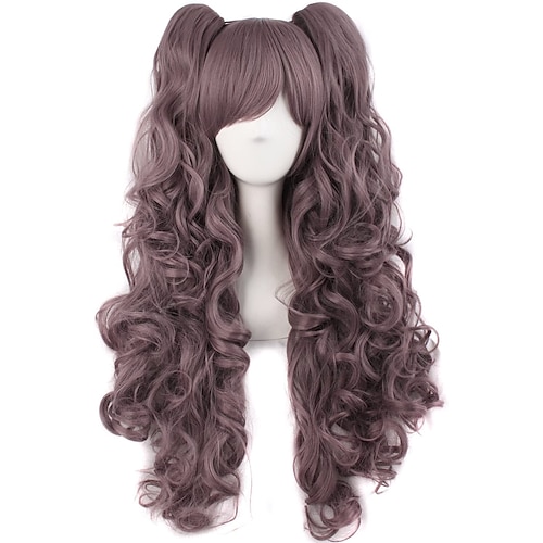 

Ponytail Wig Synthetic Wig Curly Wavy With Bangs Wig Long Light golden Violet Pink Light Blonde Dark Brown Wine Red Synthetic Hair 28 inch Women's Anime Cosplay Creative Blue Purple