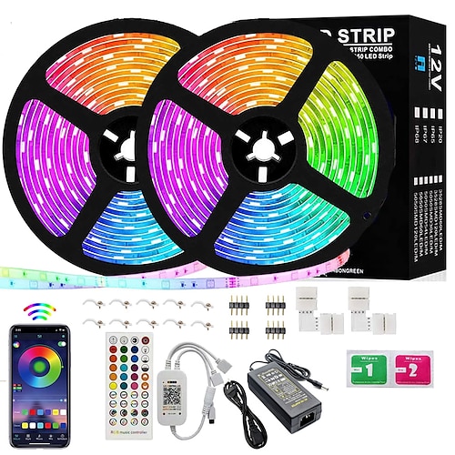 

32.8ft 10m Smart RGB LED Strip Lights Bluetooth Music Sync Color Changing App Controlled SMD 5050 Waterproof for DIY Home Party Décor