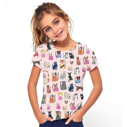 

Kids Girls' T shirt Animal 3D Print Short Sleeve Basic Rainbow