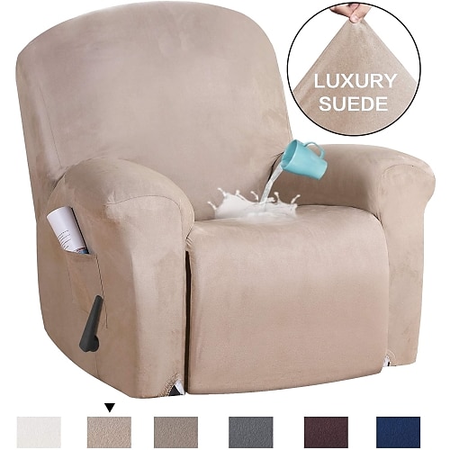 

sillón reclinable stretch sofa cover slipcover elástico protector de sofá con bolsillo para tv remote books plain color sólido repelente al agua soft durable