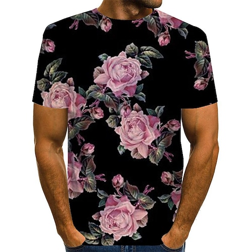 

Men's T shirt Tee Shirt Graphic Floral Round Neck Rainbow Plus Size Daily Weekend Short Sleeve Print Clothing Apparel Basic Exaggerated