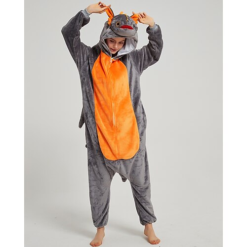 

Adults' Kigurumi Pajamas Dragon Color Block Onesie Pajamas Flannel Fabric Cosplay For Men and Women Christmas Animal Sleepwear Cartoon Festival / Holiday Costumes / Leotard / Onesie