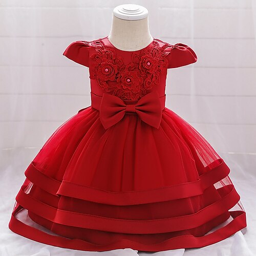 

Toddler Little Girls' Dress Solid Colored Lace Trims Blushing Pink Wine Dusty Rose Knee-length Sleeveless Active Cute Dresses Children's Day Slim