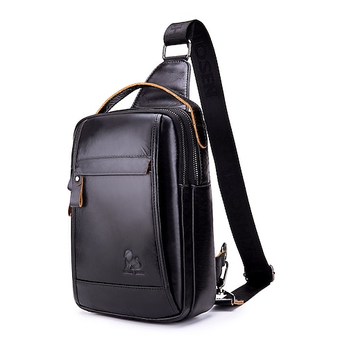 

Men's 2022 Sling Shoulder Bag Chest Bag Nappa Leather Zipper Holiday Outdoor Black Coffee