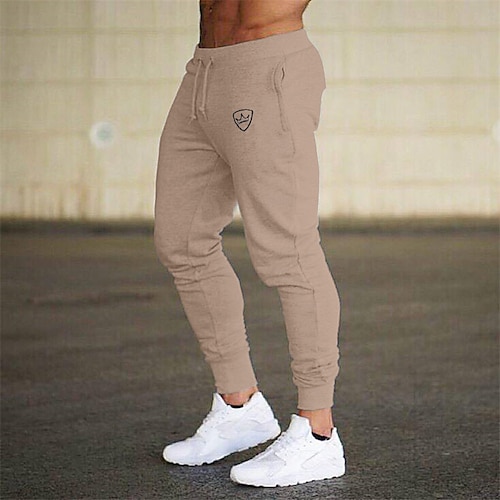 Men's Sweatpants Sports Pants Slim Fit Drawstring Pure Color Leisure Fitness B