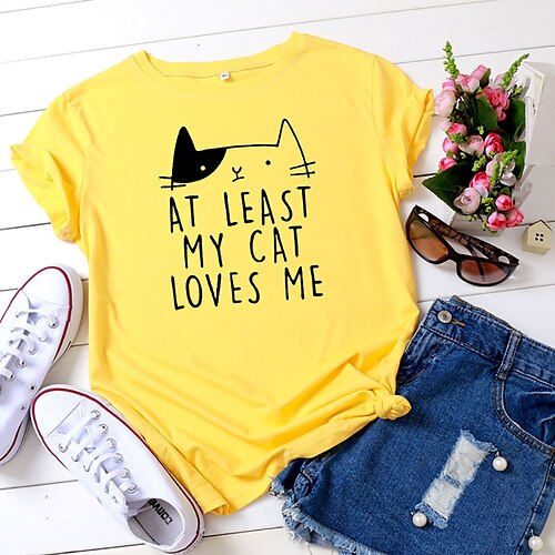 

T shirt Tee Femme Blanche Jaune Vert Claire Graphic Animal Imprimer Manche Courte du quotidien Fin de semaine basique Col Rond Normal 100% Coton Standard S